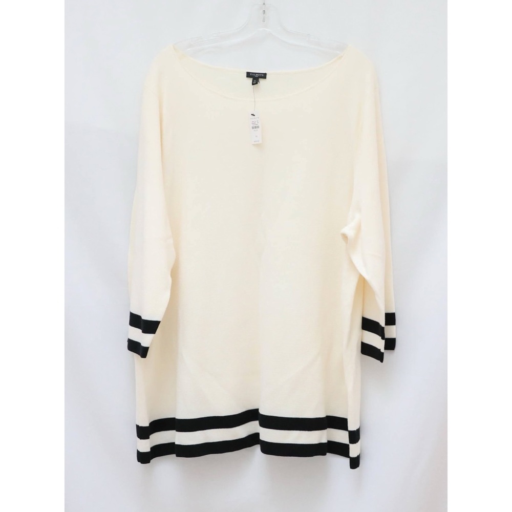 NWT Talbots Ivory Cream cotton top 3X plus size striped trim new knit tunic